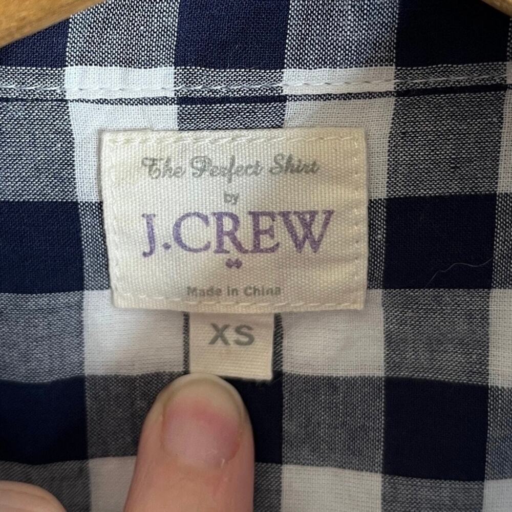 J. Crew Women's The Perfect Shirt XS Gingham Check Navy Blue Button Up Cotton - Picture 7 of 9